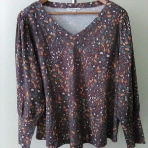 Zac & Rachel Woman Aubergine/Multi V-Neckline Top Size 2X